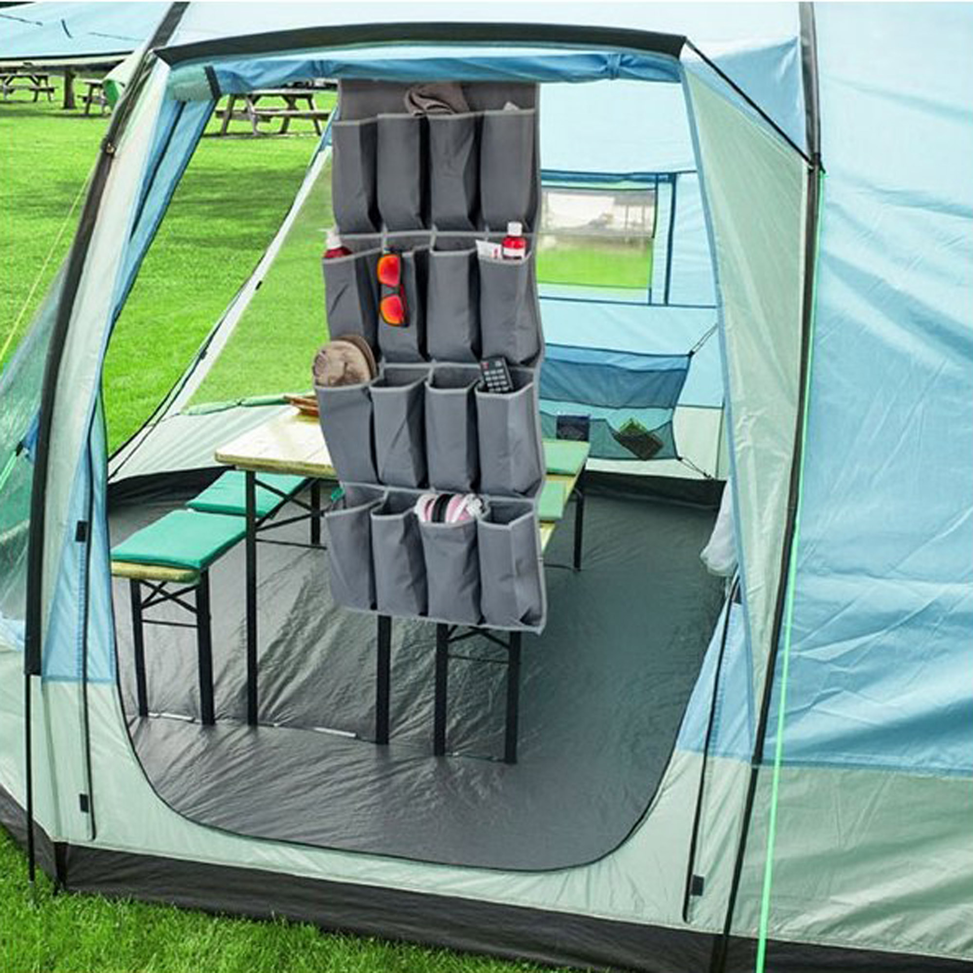 Well home organizador de puertas con 16 casillas y 3 ganchos de metal - gris oscuro