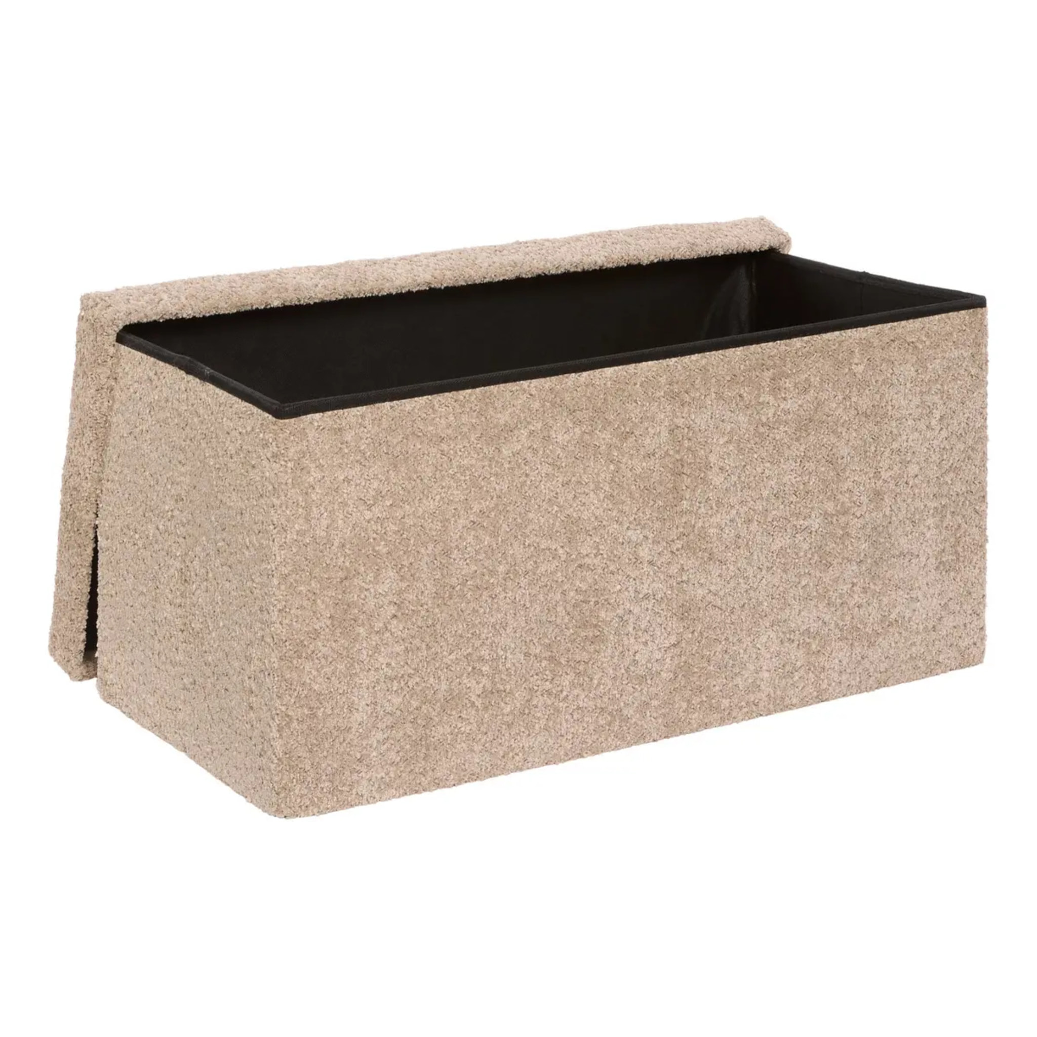 Pouf Pliable Coffre Soana en Bouclette Beige foncé 76x38cm
