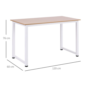 Table d'ordinateur 120L x 60l x 76H cm chêne et blanc multifonction grand plateau cadre robuste en métal