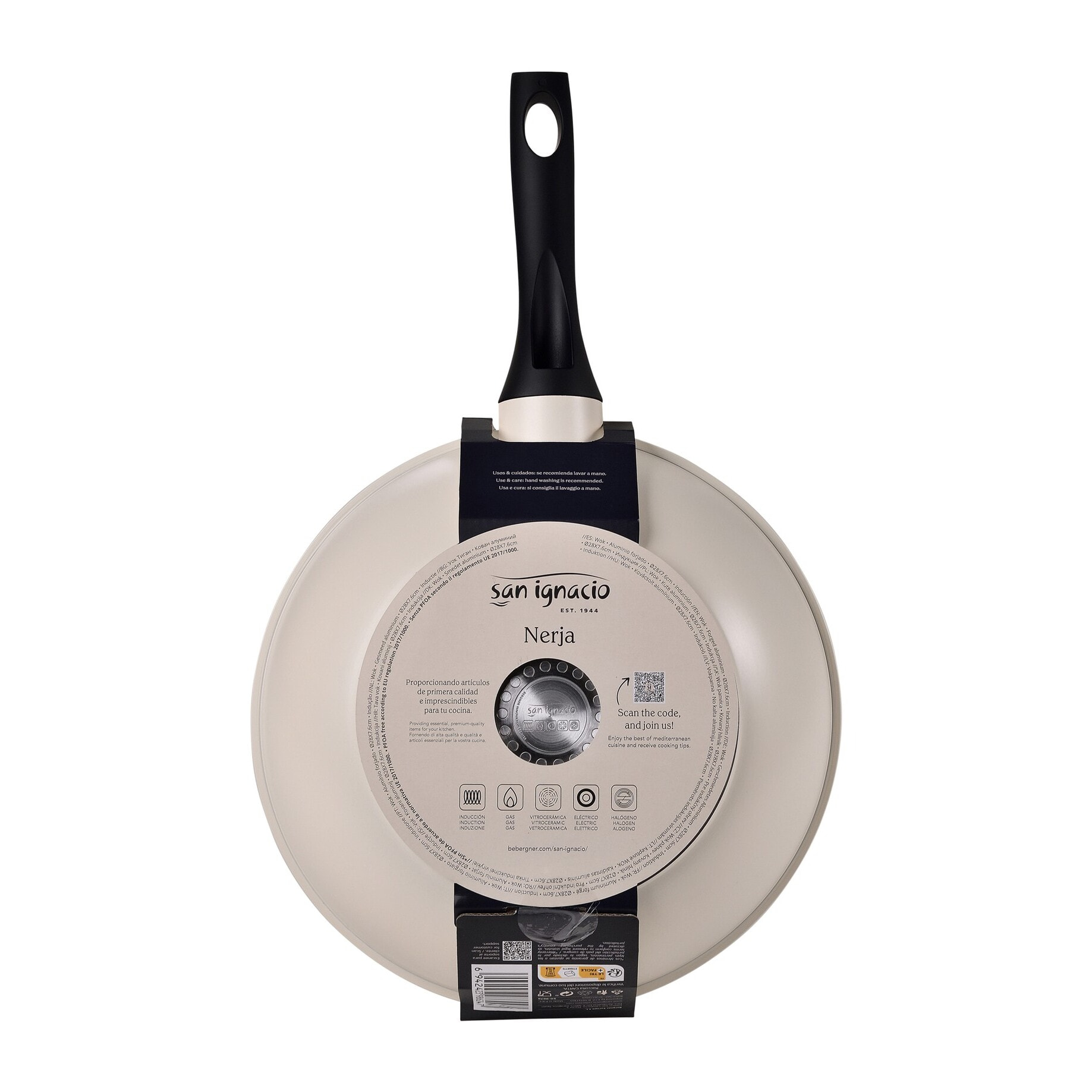 Wok ø28x7,6cm en aluminio forjado de color blanco, apta para inducción y antiadherente expert nerja san ignacio