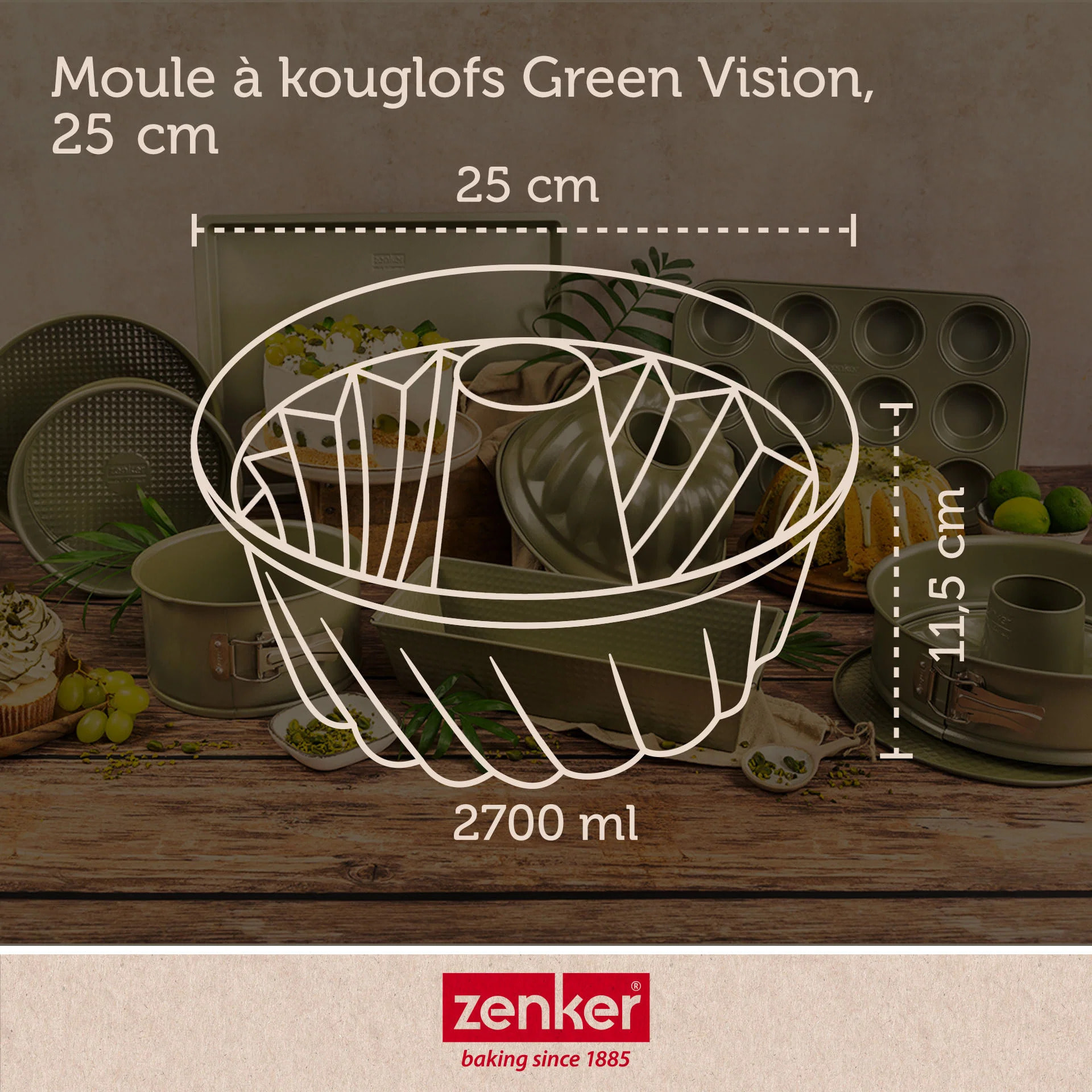 Lot de 2 moules à gâteaux 25/25 cm en acier avec cire de carnauba Zenker Green Vision