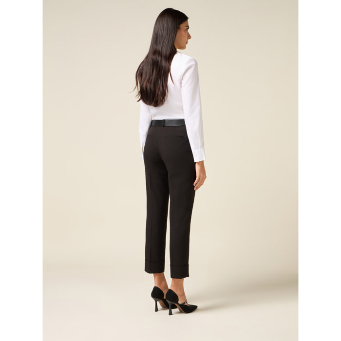 Oltre - Pantalones pitillo con cinturón - Negro