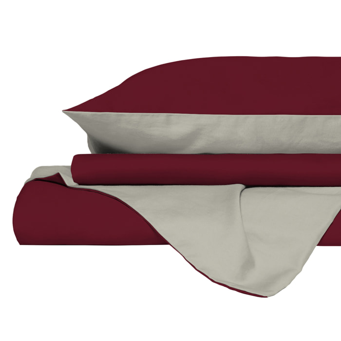 PARURE COPRIPIUMINO NATURAL COLOR, 100% Cotone, Made in Italy - BORDEAUX/PANNA