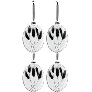 J-Line boule de Noël Oval Plat Fleur Sechée - verre - noir - large - boîte de 4
