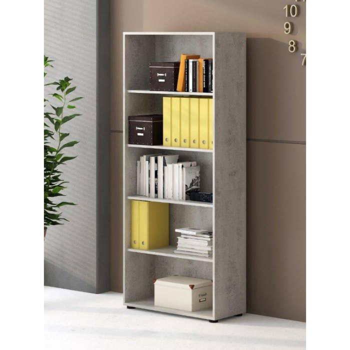 Libreria a 4 ripiani, Scaffale semplice per Libri, Libreria portaoggetti da ufficio, cm 79x34h188, colore Cemento