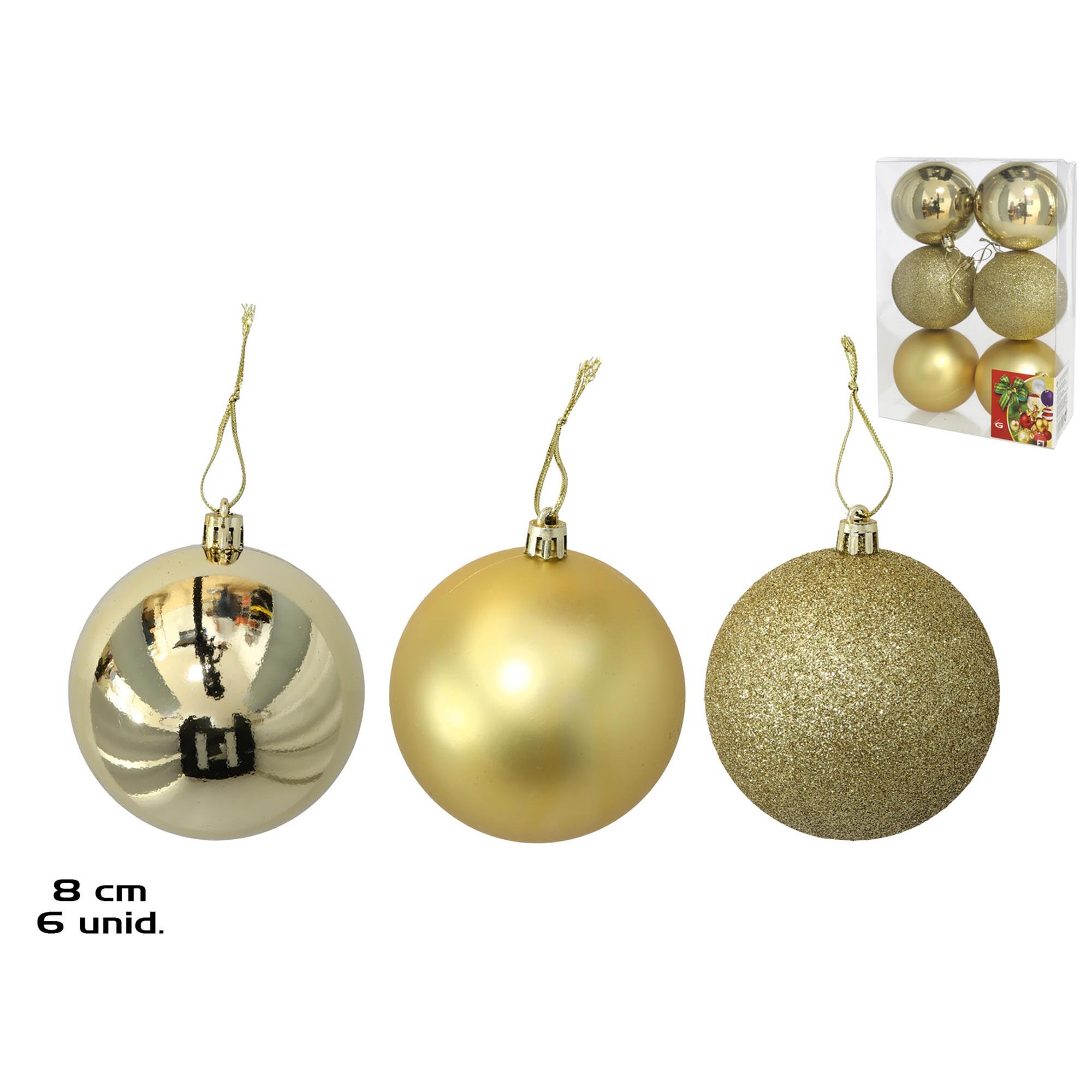 Set de 6 bolas de navidad para árbol – diámetro 8 cm – acabado mate y oro