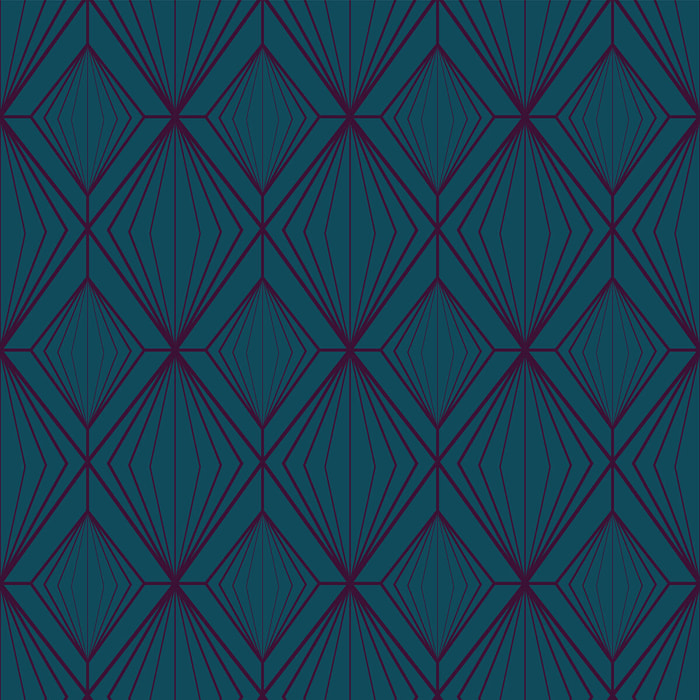 Papier peint art déco losange bleu turquoise Intissé