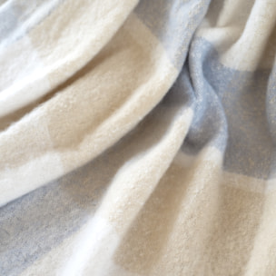 Plaid à carreaux aspect mohair avec franges - Bleu