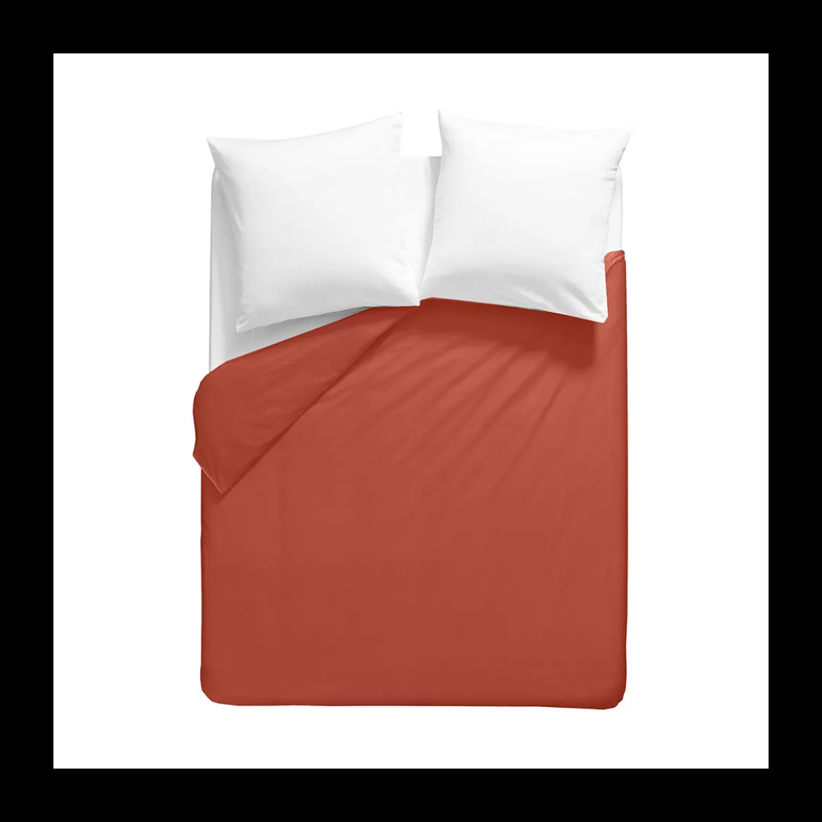 Housse de couette percale de coton uni orange Olana rouille