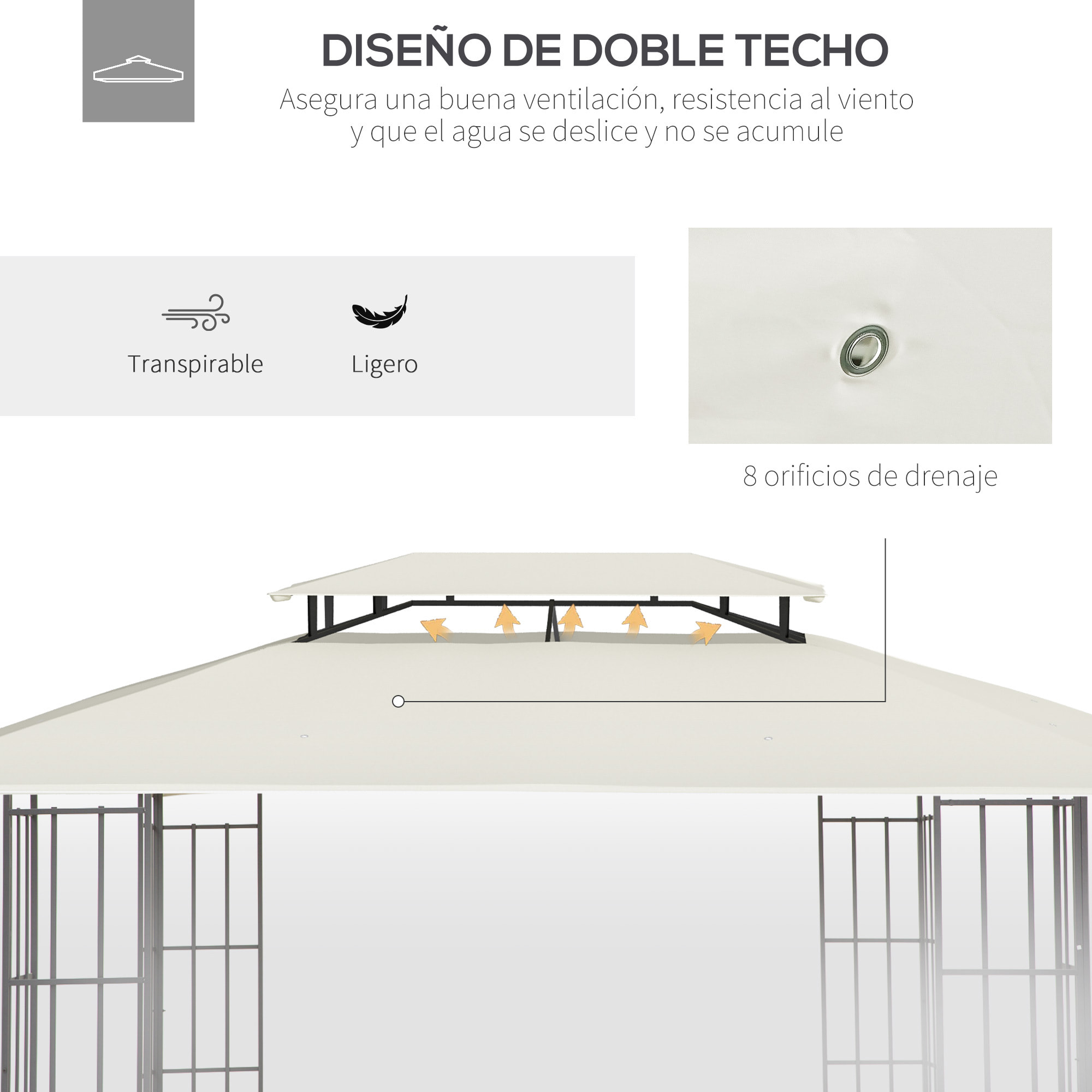 Outsunny Techo de Repuesto 4x3m para Cenador Jardín Transpirable con 8 Orificios