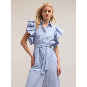 Motivi - Vestido camisero a rayas con mangas volantes - Light - blue