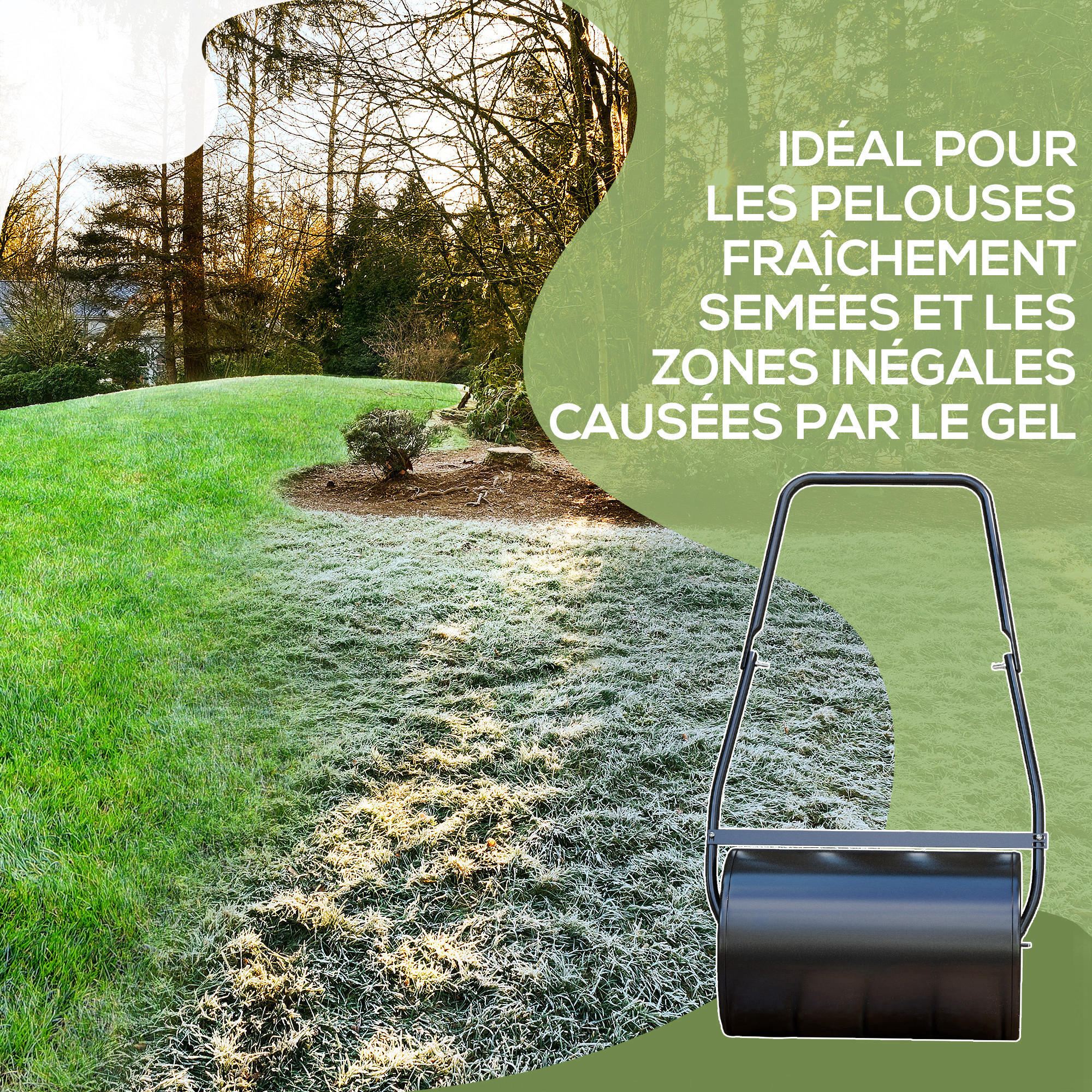 Rouleau à gazon jardin en acier avec poignée 60x32x105cm lestage max. 38L noir