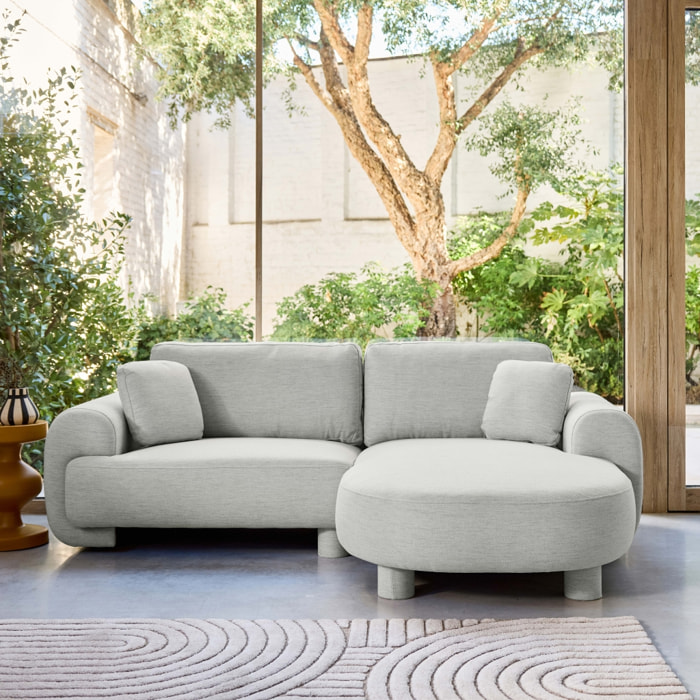 Canapé d'angle droite 3 places tissu gris clair. pieds ronds L 231 x P 160 / 88 cm - Zenio