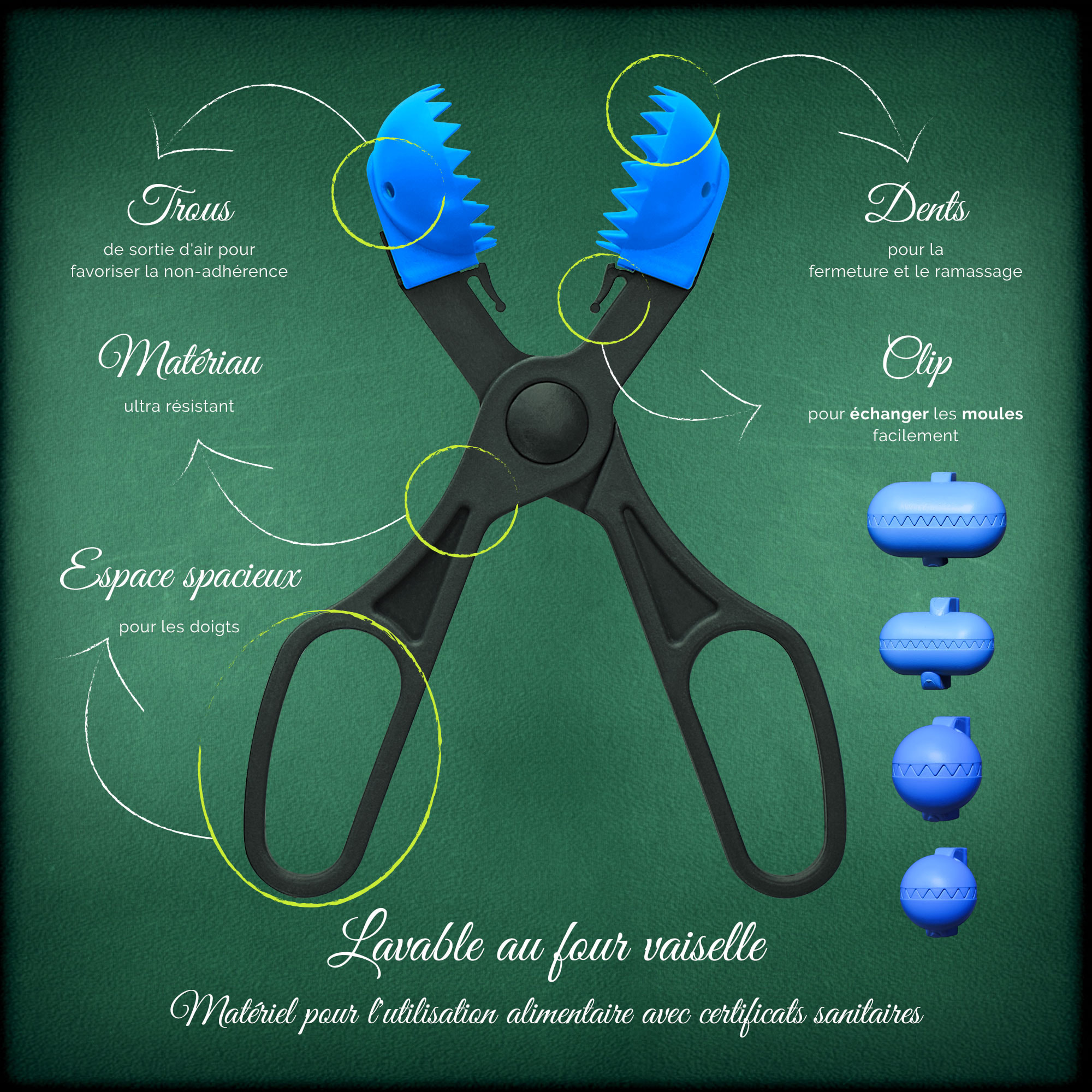 Utensilio multiuso con 4 moldes intercambiables , para croquetas, albóndigas, bolas, sushi, en color azul de plástico - La croquetera: patentado y fab
