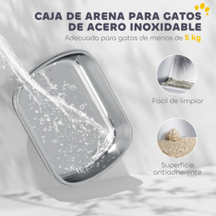 Arenero para Gatos de Acero Inoxidable L, Caja de Arena para Gatos con Tapa Abatible, Pala Metálica, Bolsa Desodorizante, Fácil de Limpiar, Antifugas, Blanco