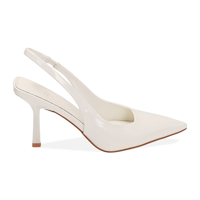 Décolleté slingback bianche in vernice, tacco 8,5 cm