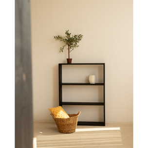 Estantería de madera maciza tono negro con 2 estantes Alto: 110 Largo: 80 Ancho: 20