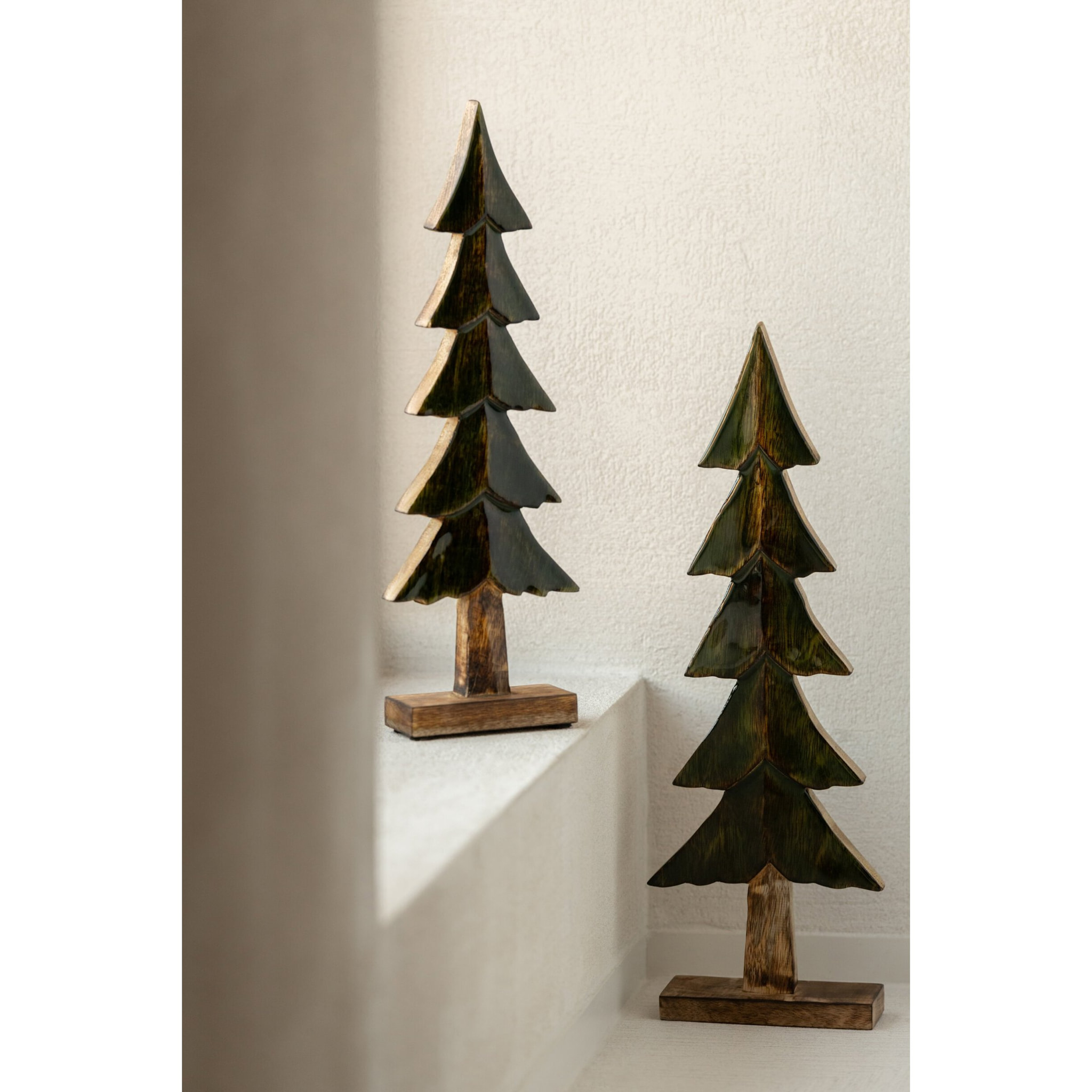 J-Line Set de 3 pins sur base brillants - bois de manguier - vert/naturel