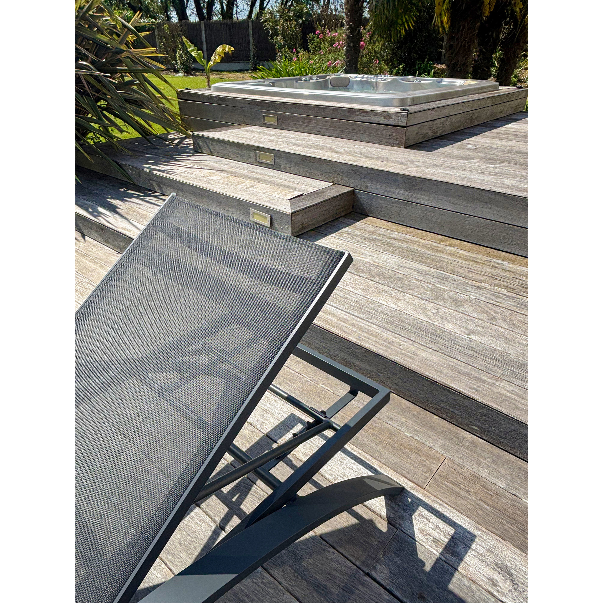 BARCELONA - Lot de 2 bains de soleil en toile plastifiée et aluminium