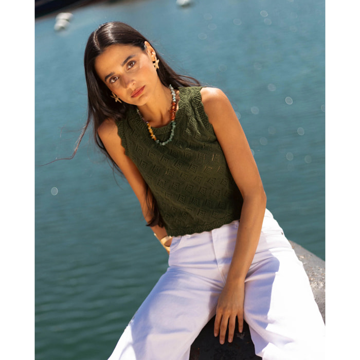 Top de mujer de crochet en algodón con tirantes anchos