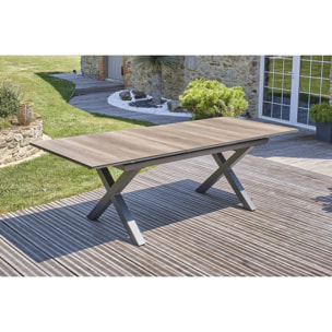FLORIDE - Table de jardin en aluminium anthracite et plateau HPL imitation bois