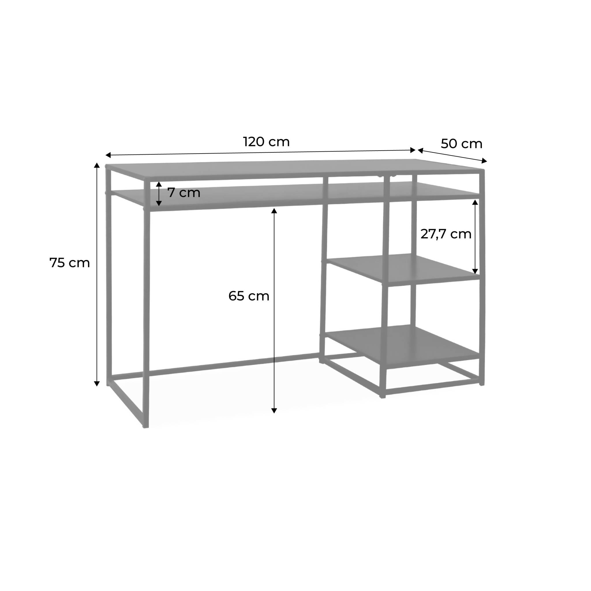 Bureau avec casiers et deux étagères en métal noir 120cm - INDUSTRIELLE