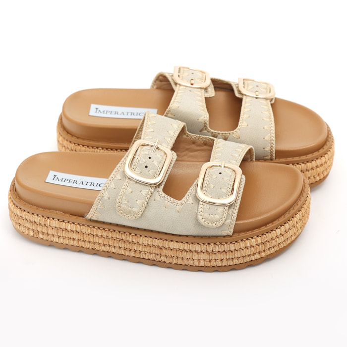 Sandali platform in simil pelle con fibbie color oro