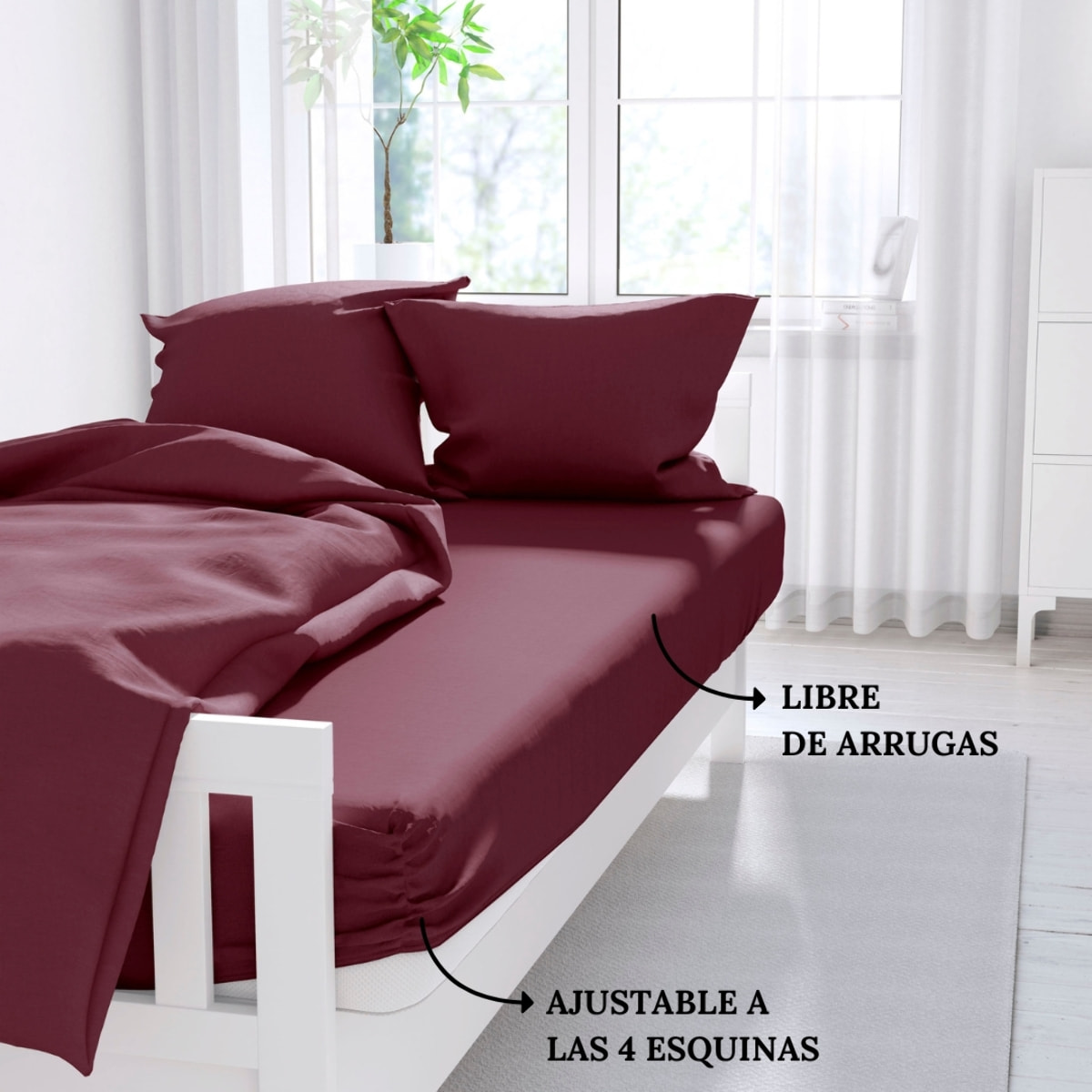 Icehome - Sábana Bajera Lisa - 100% Microfibra - Burdeos 42