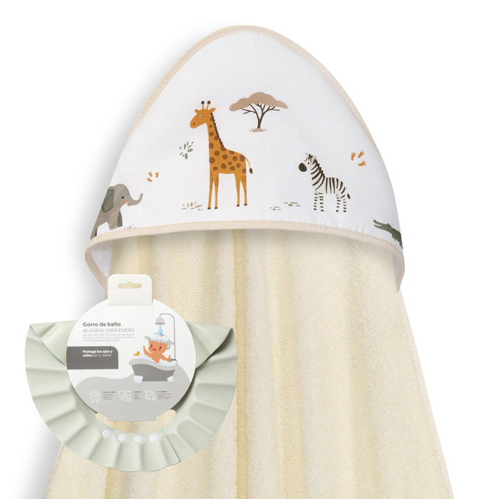 Capa Baño 1X1 Mod Jirafa Savanna Estampado+ Gorro Beig