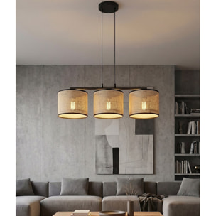 Lampada a sospensione Eco in acciaio nero e rattan