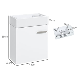 Mueble de Baño con Lavabo de Pared Lavabo con Mueble Puerta con Cierre Suave y Armario Mueble para Lavabo Moderno 40x23x50 cm Blanco Brillante