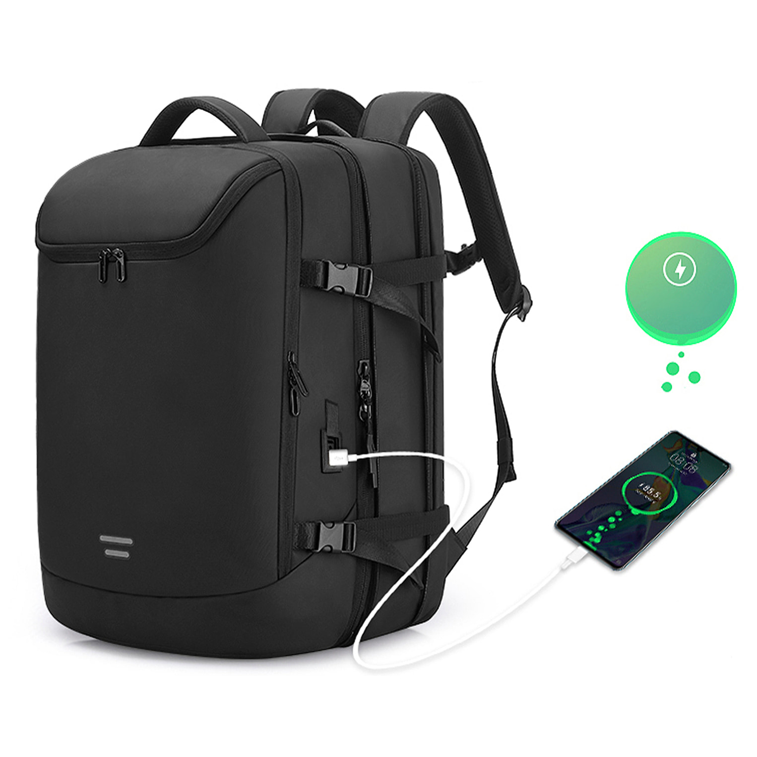 Zaino espandibile da 36L/50L con strato impermeabile, porta laptop 17,3". Presa USB esterna.