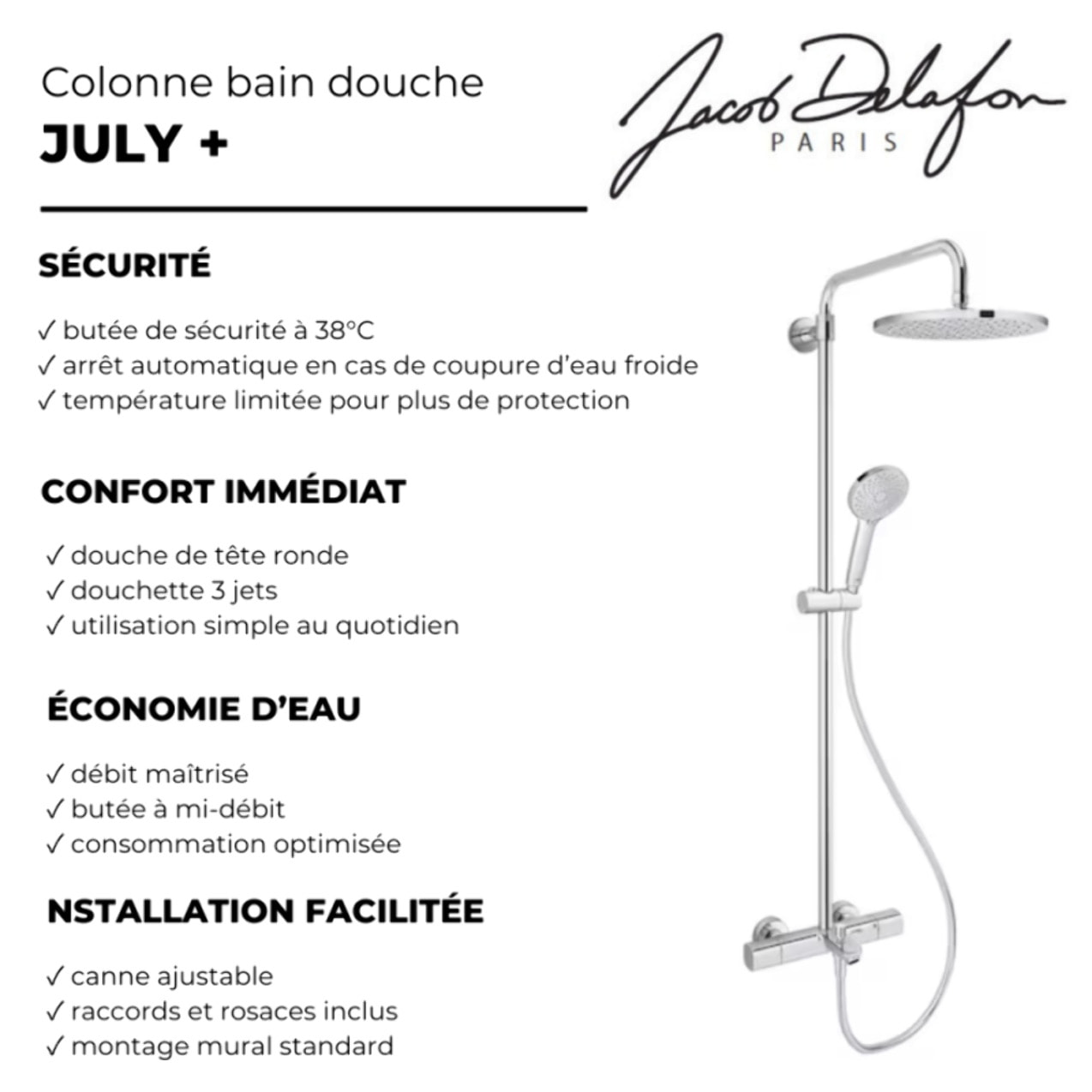 Colonne bain douche thermostatique July+ chromé