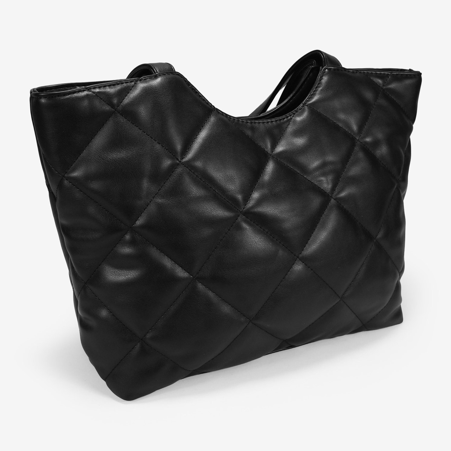 Bolso shopper negro con cosidos acolchados