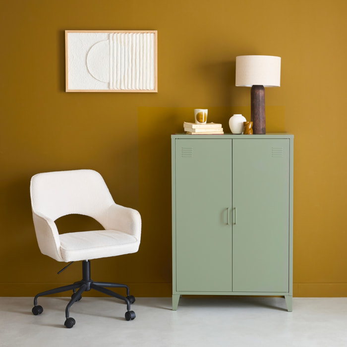 Commode/armoire en métal vert. 2 espaces de rangement. casiers