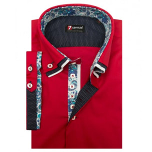 Camicia Uomo 2 Bottoni Button Down Triplo Collo Slim Popeline Stretch Unito Rosso