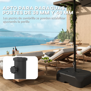 Base para Sombrilla con Ruedas, Soporte de Parasol de HDPE, Pie para Sombrilla con Postes Ø38 mm, Ø48 mm, Rellenable de Arena 72 kg o Agua 45 Litros, con Asa Telescópica, para Jardín, Negro
