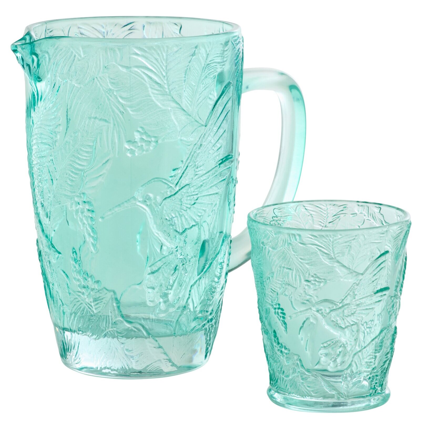 J-Line Carafe Oiseaux - verre - bleu azur