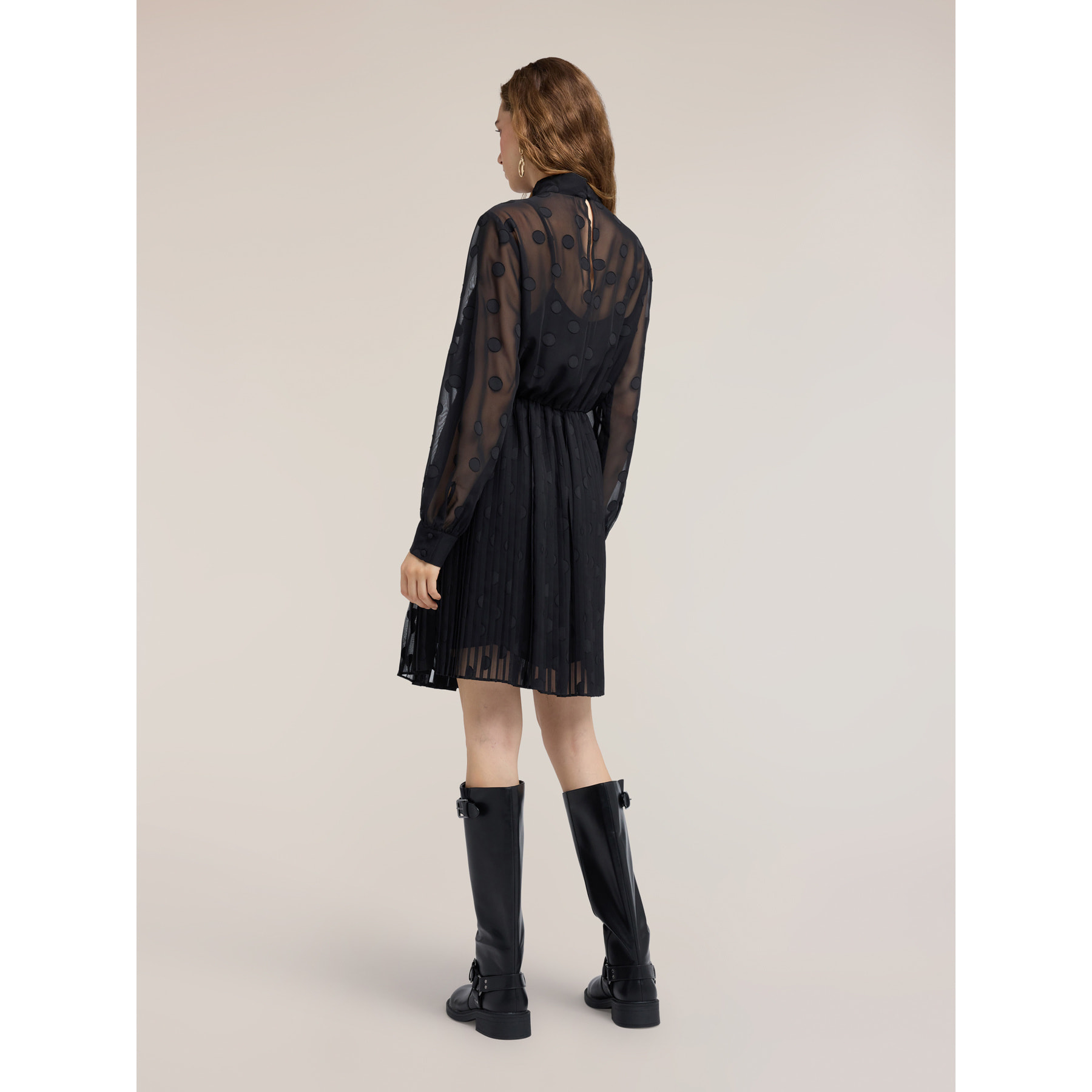 Motivi - Vestito flare jacquard con fantasia a pois - Nero