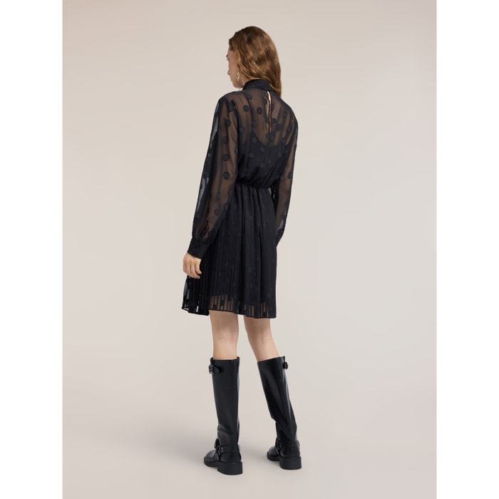 Motivi - Vestito flare jacquard con fantasia a pois - Nero