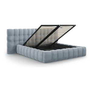 Lit coffre avec tête de lit double "Bali" 200x200cm en velours bleu clair