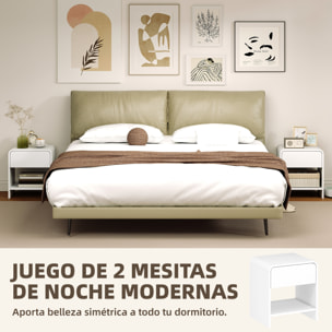 HOMCOM Juego de 2 Mesitas de Noche Nórdicas, Mesillas de Noche con Esquinas Redondeadas, Cajón y Estante Abierto, Mesita Auxiliar para Salón, Dormitorio, 40x35x45 cm, Blanco
