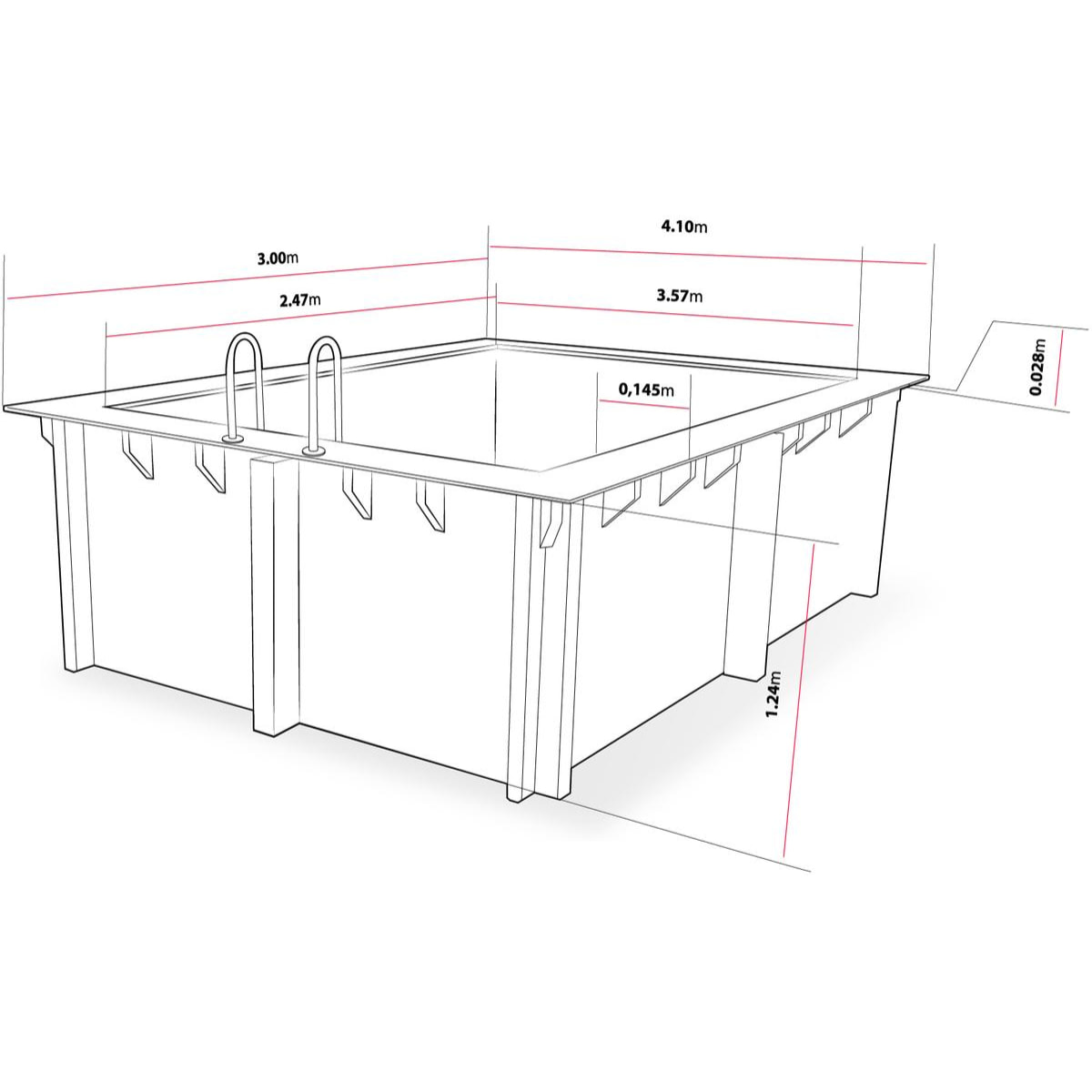 Piscine bois rectangle " Caimans  " - 4.10 x 3.00 x 1.24  m