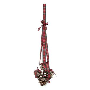 Décoration de sapin en bois pomme de pin tartan 45cm