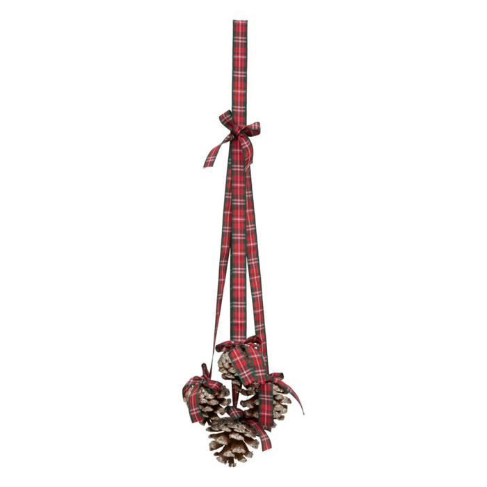 Décoration de sapin en bois pomme de pin tartan 45cm