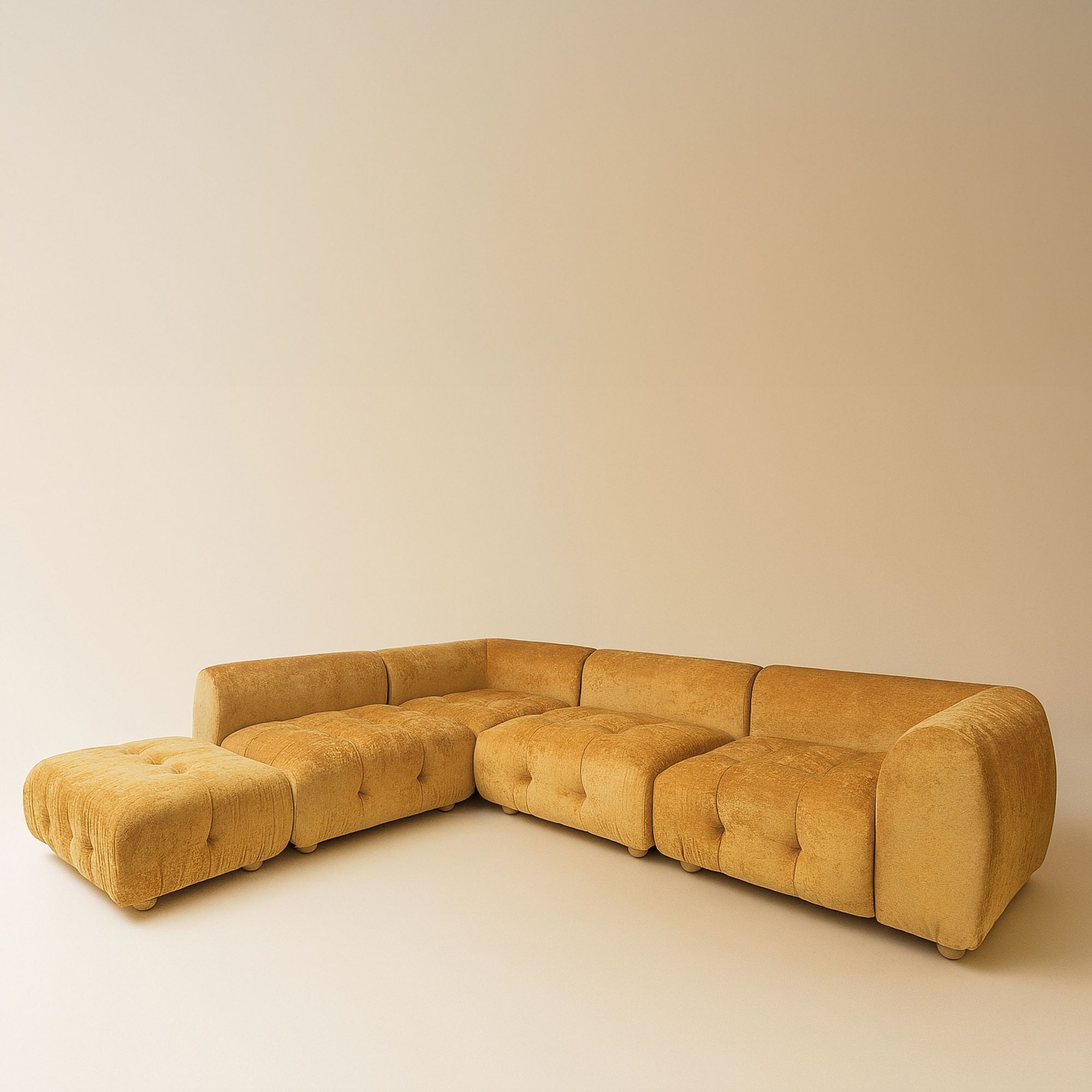 Canapé 5 places en velours ocre TWIGGY
