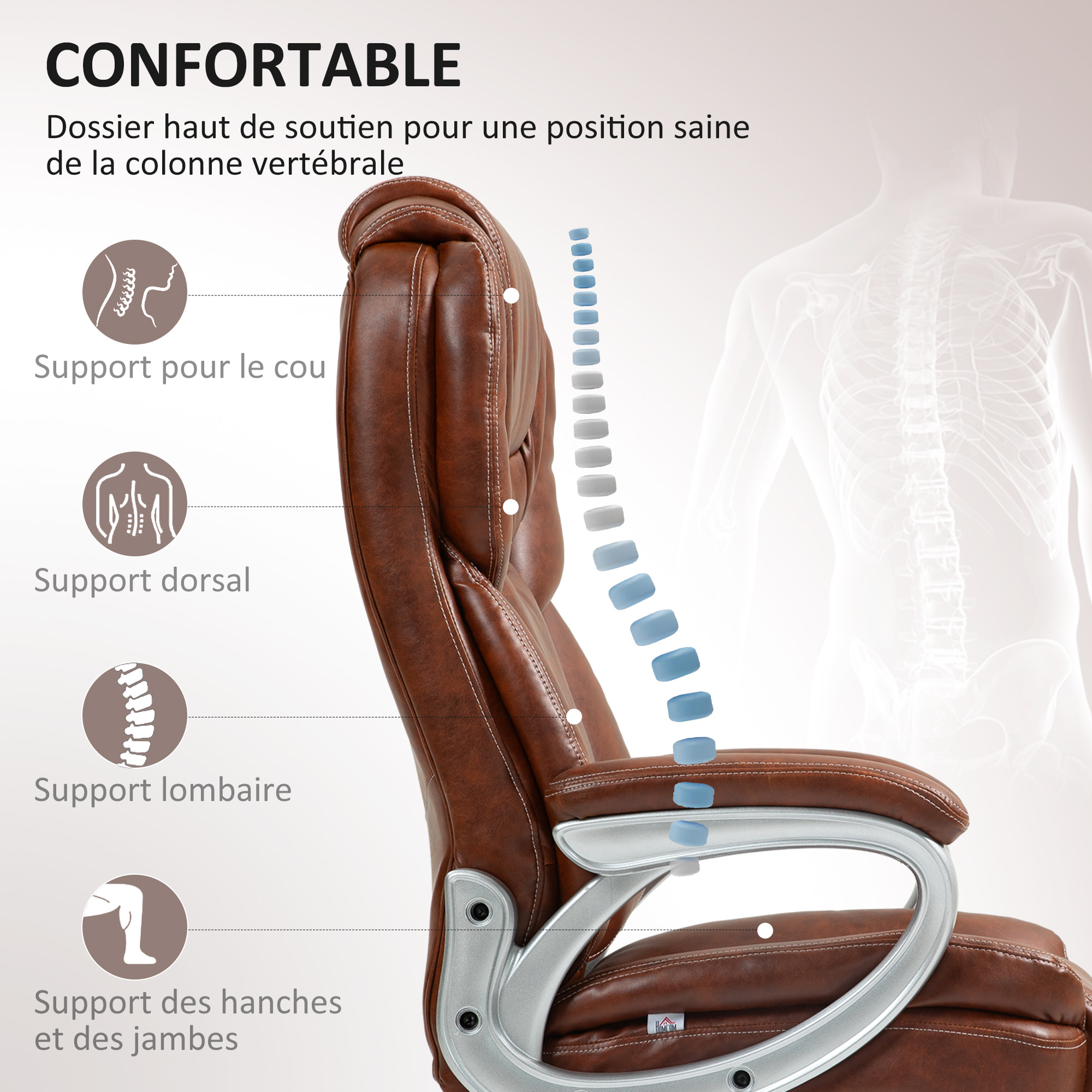 Chaise de bureau direction réglable grand confort - fonction bascule verrouillable - synthétique marron effet vieilli