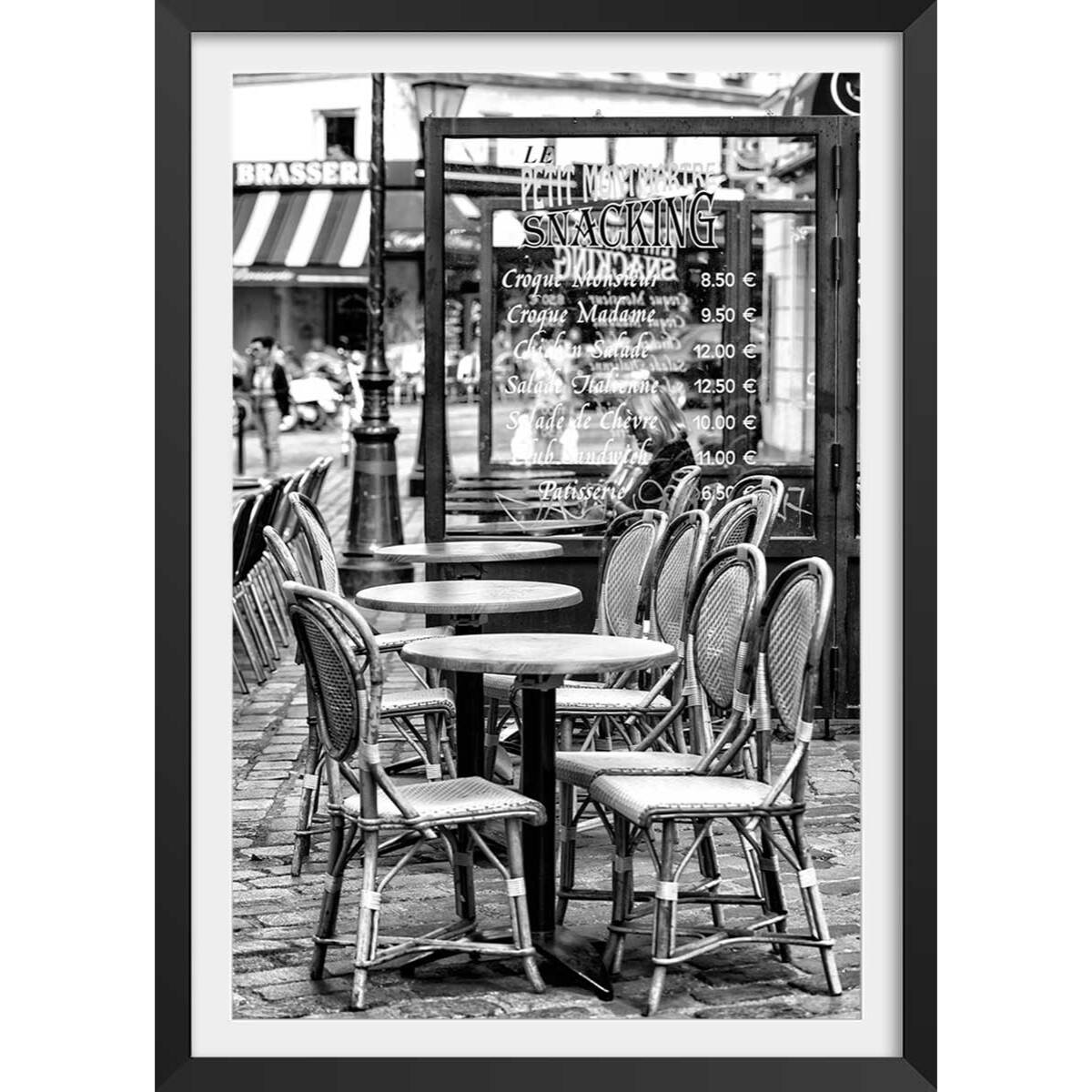 Affiche Paris, Le café parisien Affiche + cadre en bois - Noir
