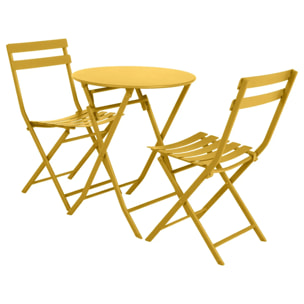 Table de jardin pliante ronde "Greensboro" moutarde 2 places en acier traité époxy