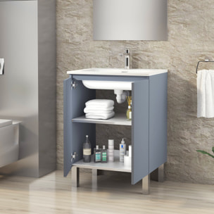 Ensemble de Salle de Bain Lust | 60 cm Bleu | Deux Portes | Lavabo Encastré | N'inclut pas le Miroir | Meuble Assemblé | Alday